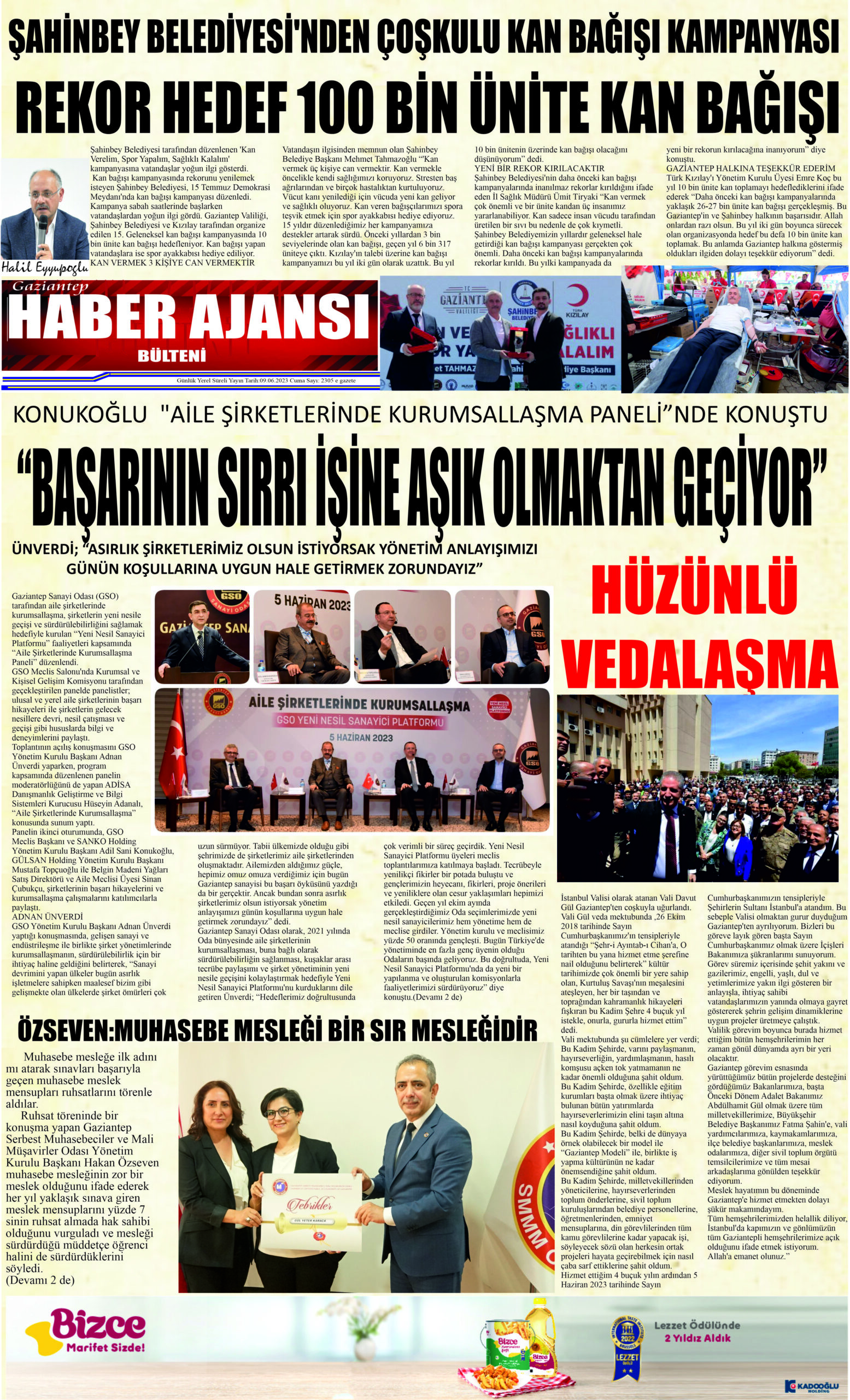 Gaziantep Haber Ajansı Bülteni Cuma 09.06.2023 e gazete