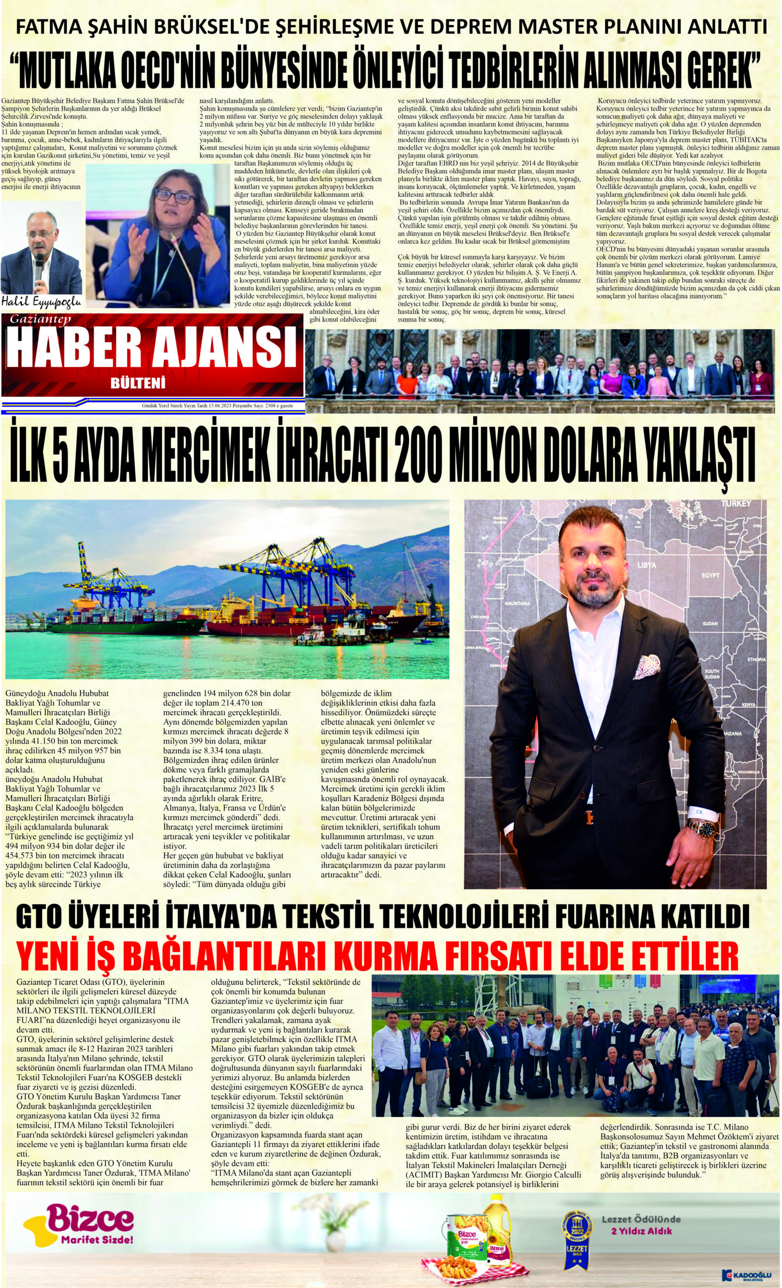 Gaziantep Haber Ajansı Bülteni Perşembe 15.06.2023 e gazete