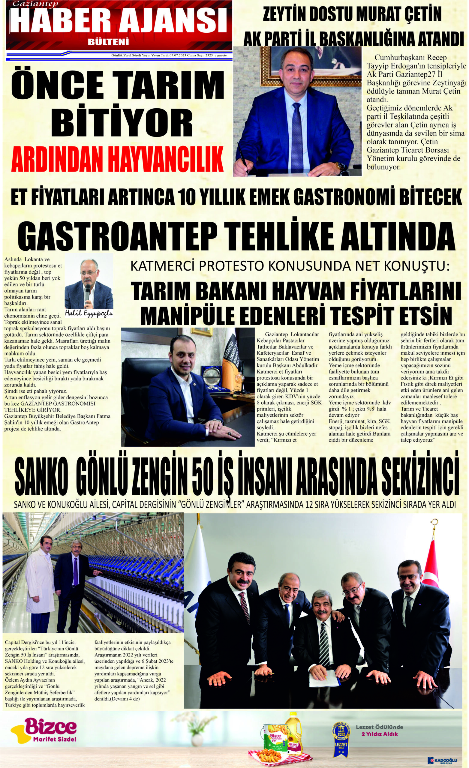Gaziantep Haber Ajansı Bülteni Cuma 07.07.2023 e gazete