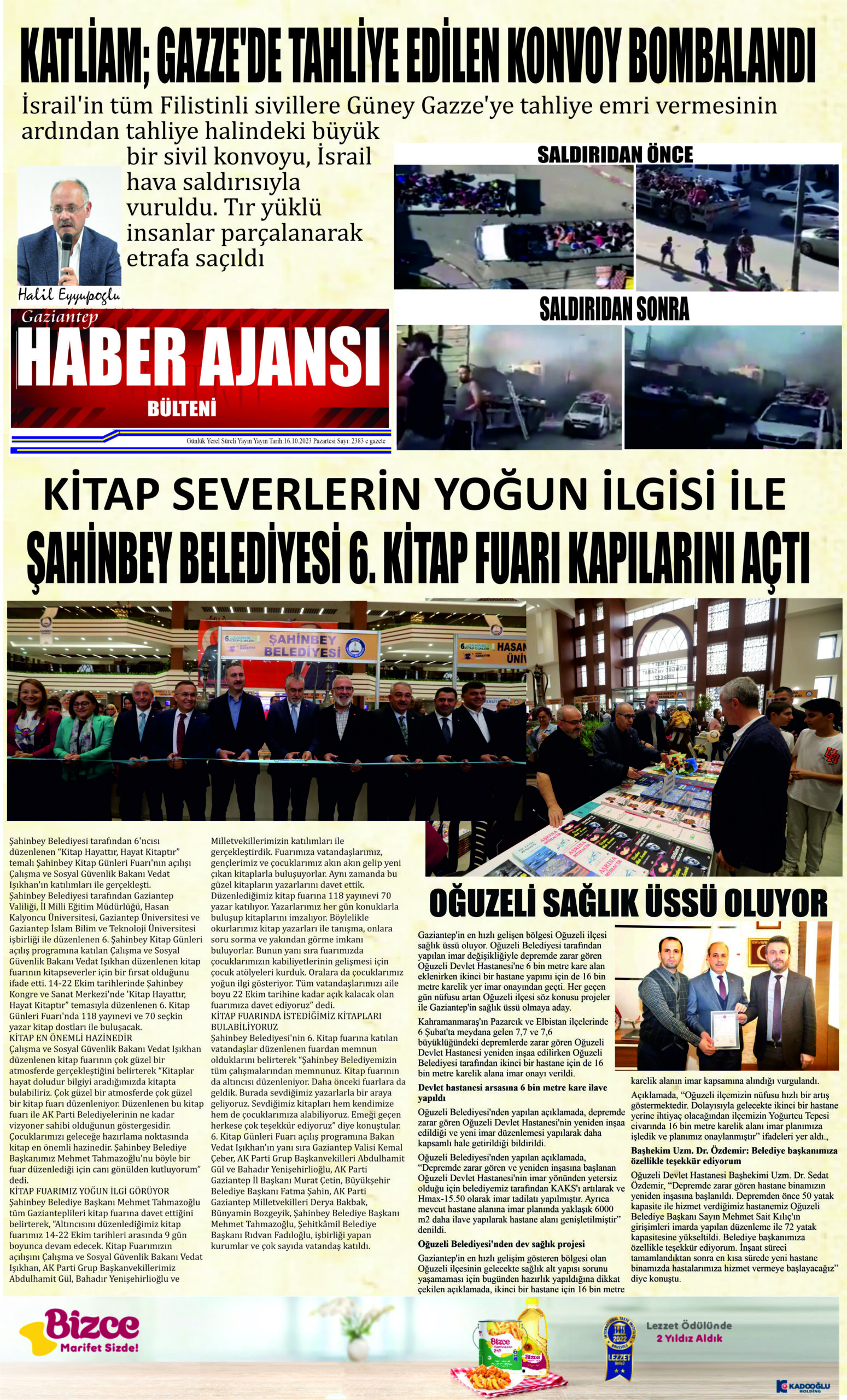 Gaziantep Haber Ajansı Bülteni Pazartesi 16.10.2023 e gazete