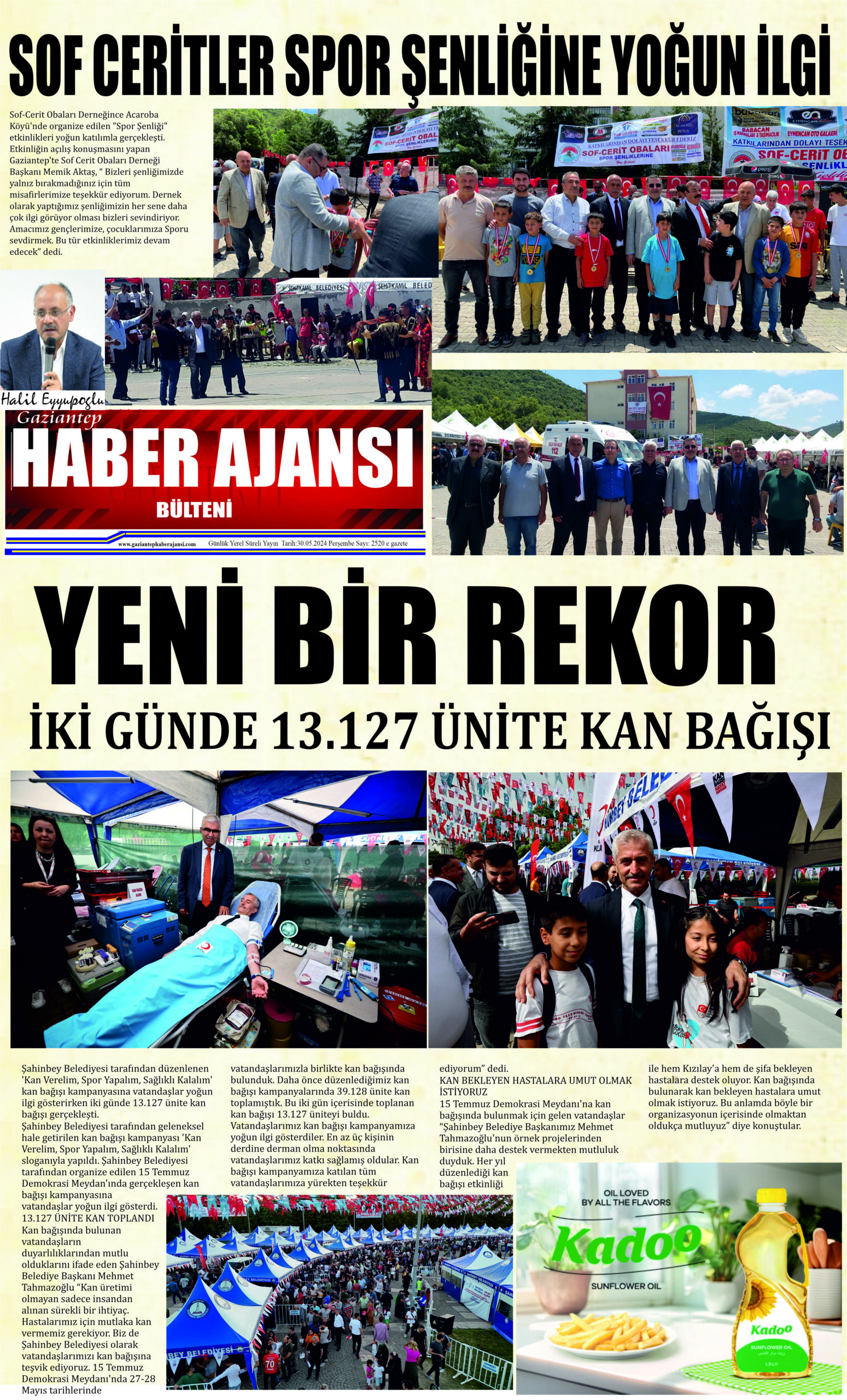 Gaziantep Haber Ajansı Bülteni Perşembe 30.05.2024 e gazete