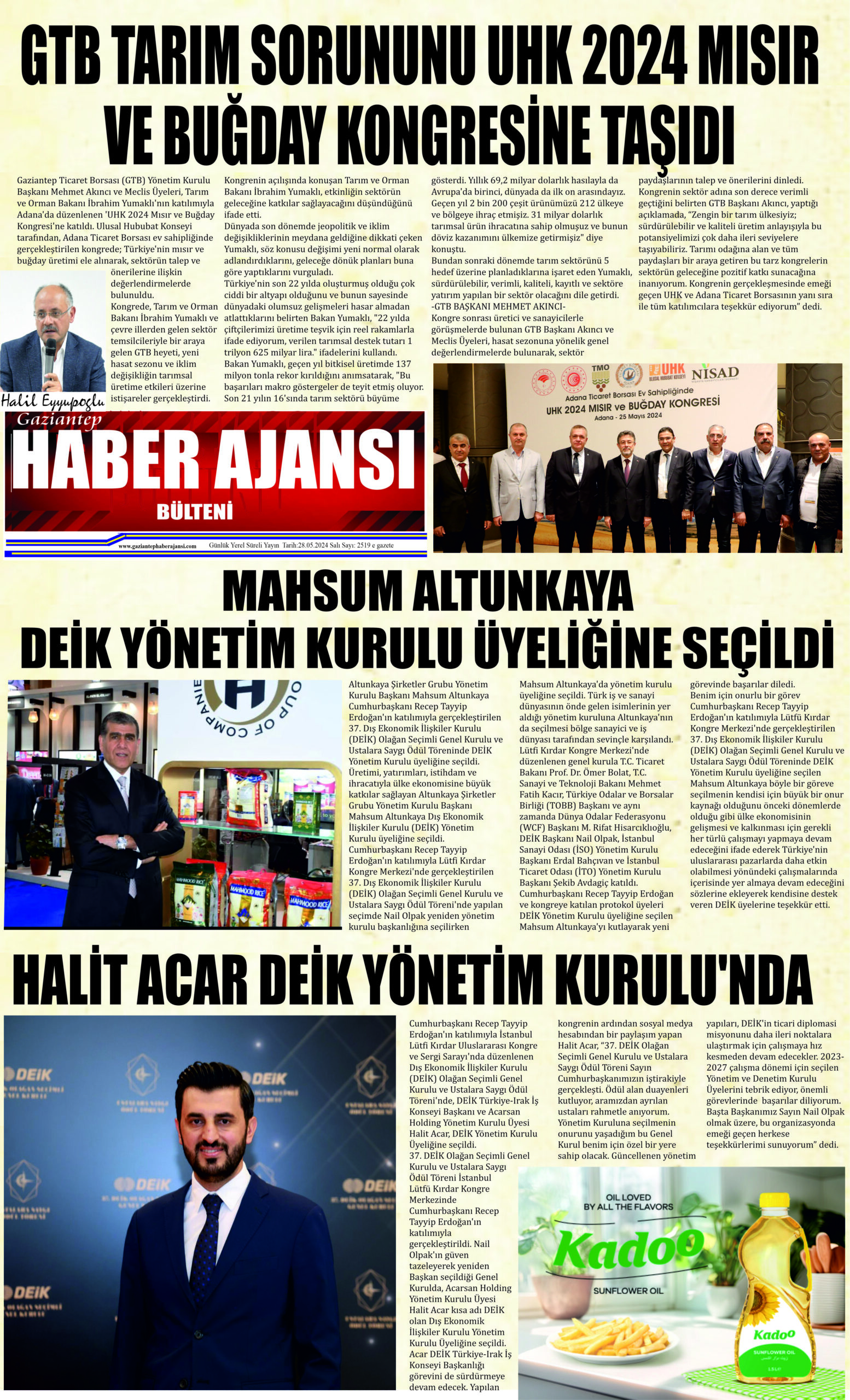 Gaziantep Haber Ajansı Bülteni Salı 28.05.2024 e gazete