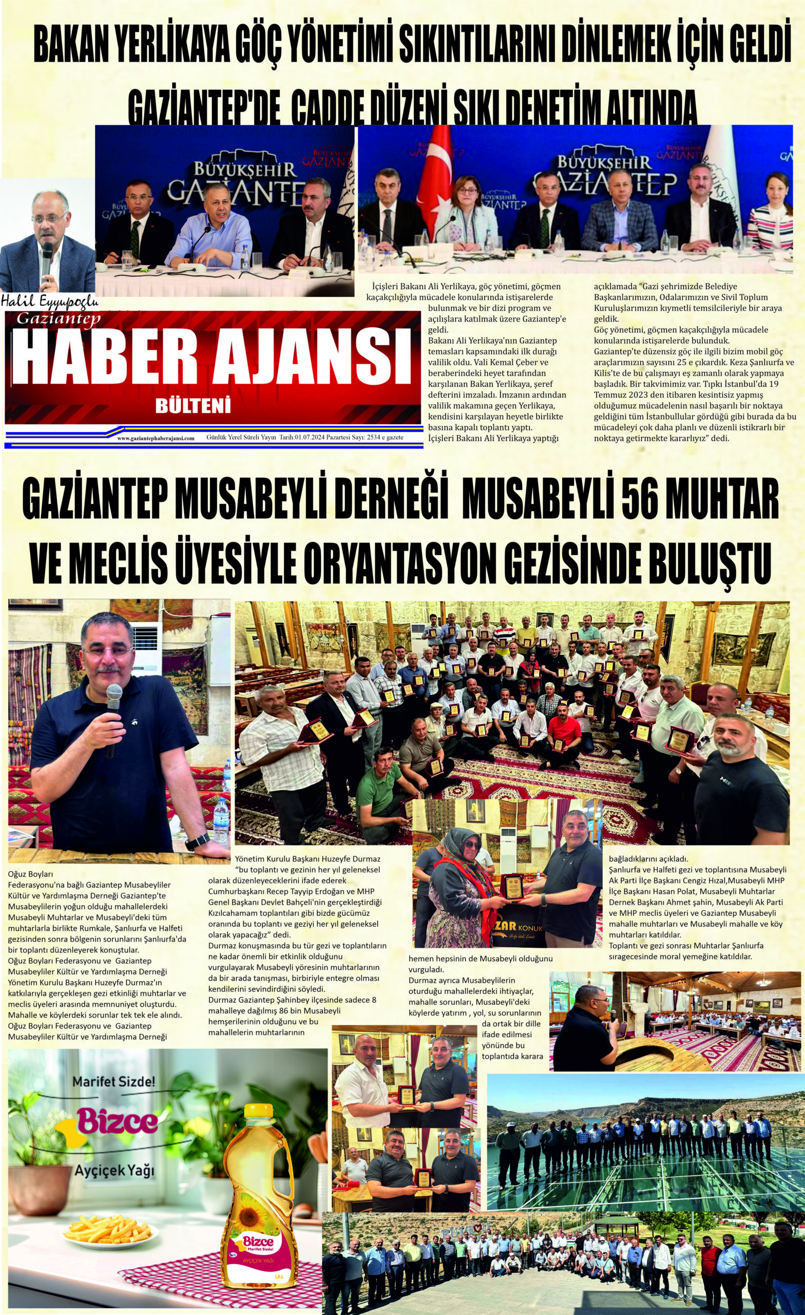 Gaziantep Haber Ajansı Bülteni Pazartesi 01.07.2024 e gazete