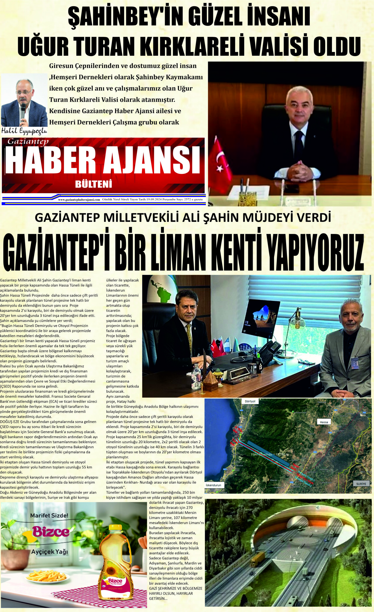 Gaziantep Haber Ajansı Bülteni Perşembe 19.09.2024 e gazete