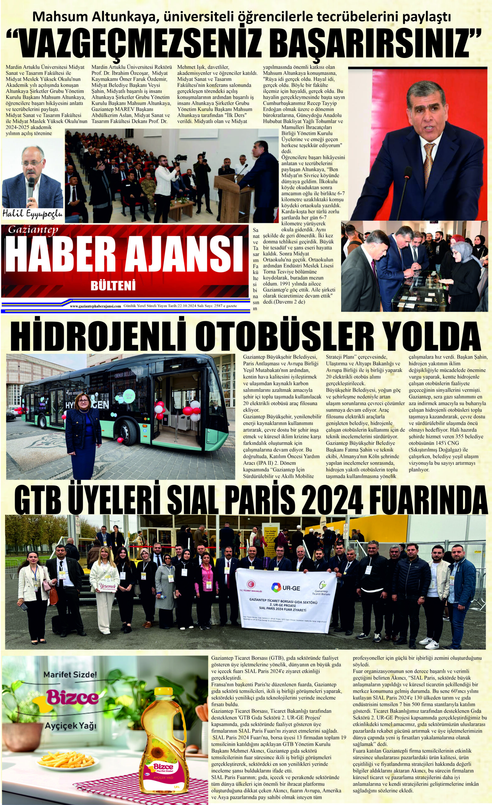 Gaziantep Haber Ajansı Bülteni Çarşamba 23.10.2024 e gazete