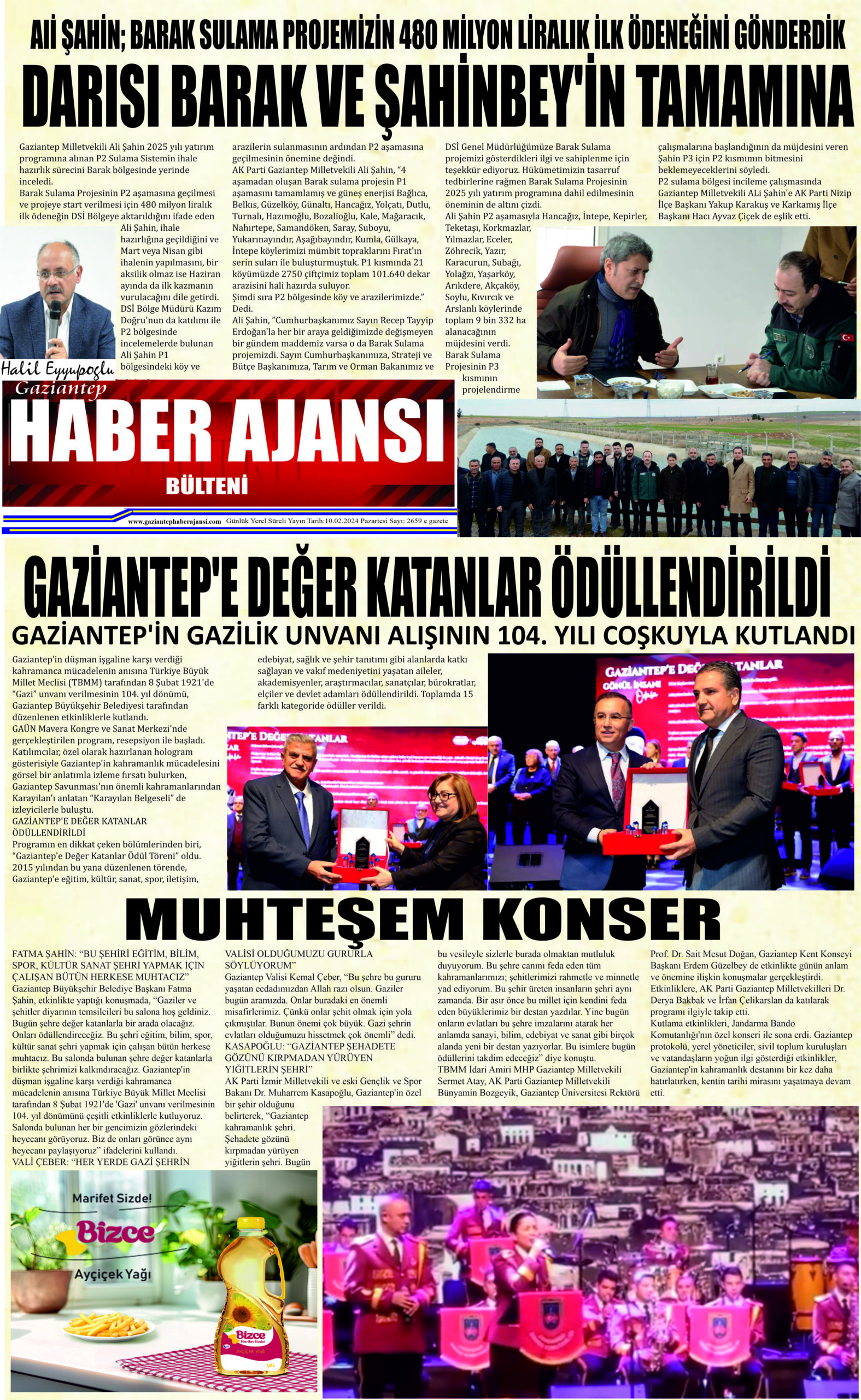 Gaziantep Haber Ajansı Bülteni Pazartesi 10.02.2024 e gazete